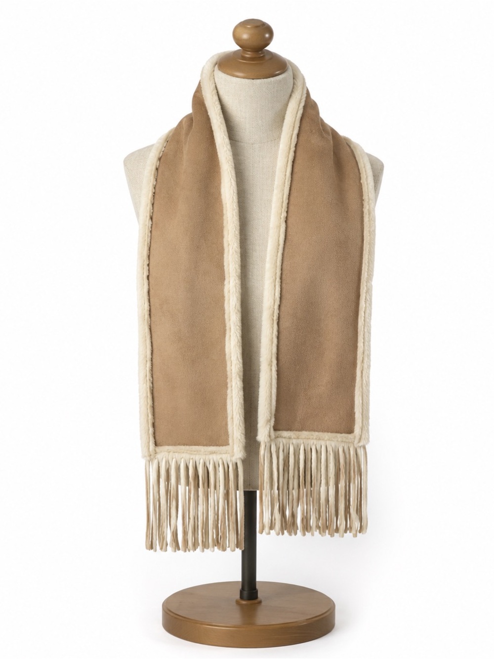 Fownes soft suede faux fur boho bohemian fringe skinny scarf 48”